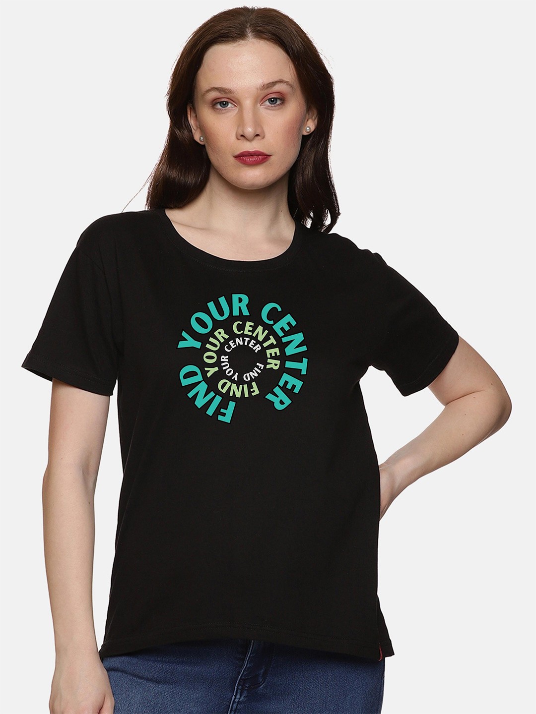 

NOT YET by us Round Neck Typography Printed Cotton T-shirt, Black