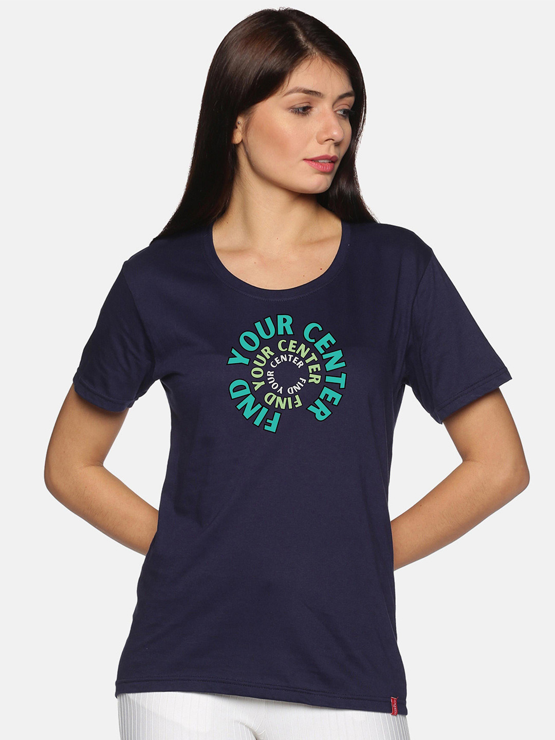 

NOT YET by us Round Neck Typography Printed Cotton T-shirt, Navy blue