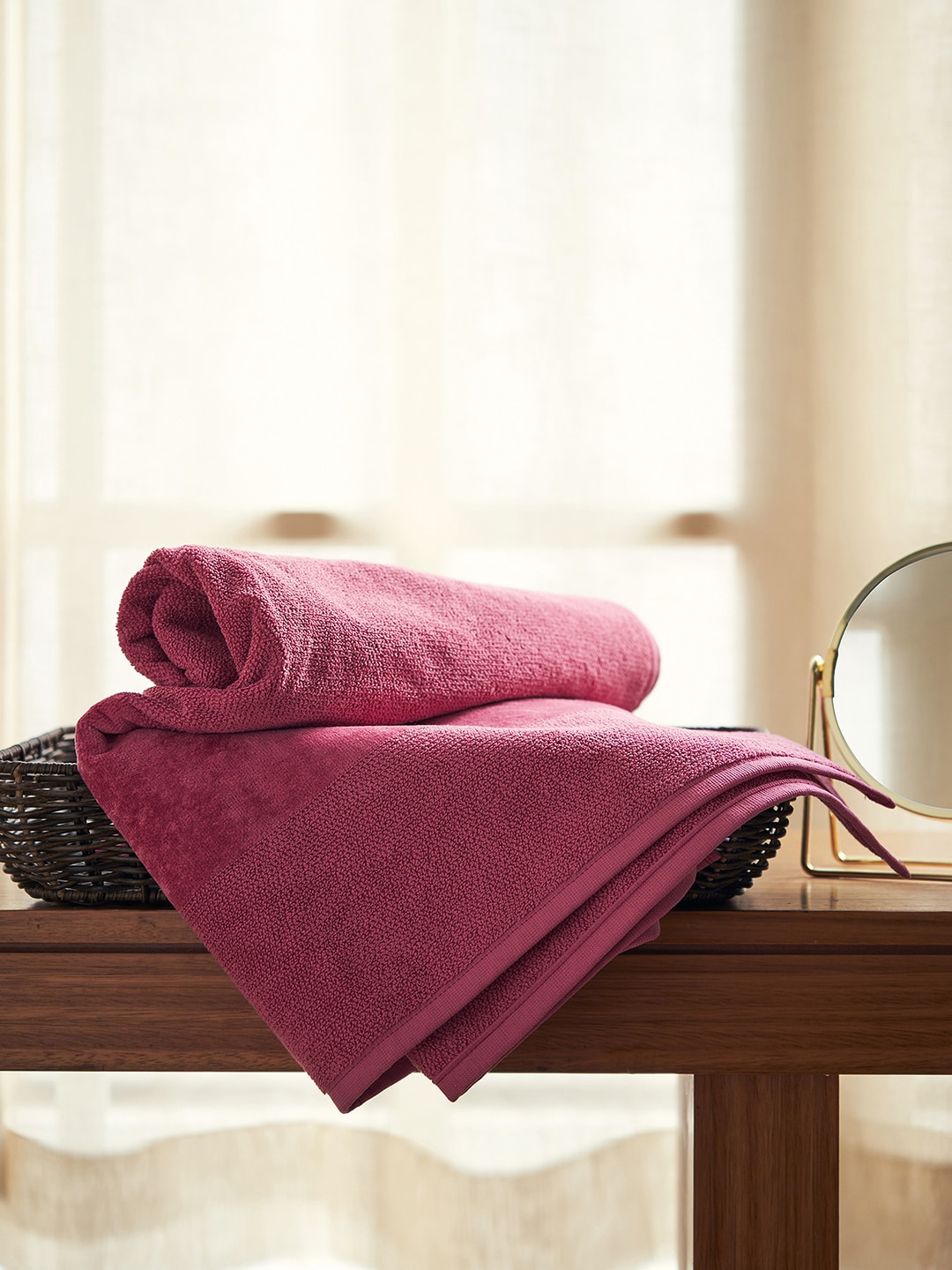 

Pure Home and Living Pink Self-Designed Cotton 550 GSM Bath Towel