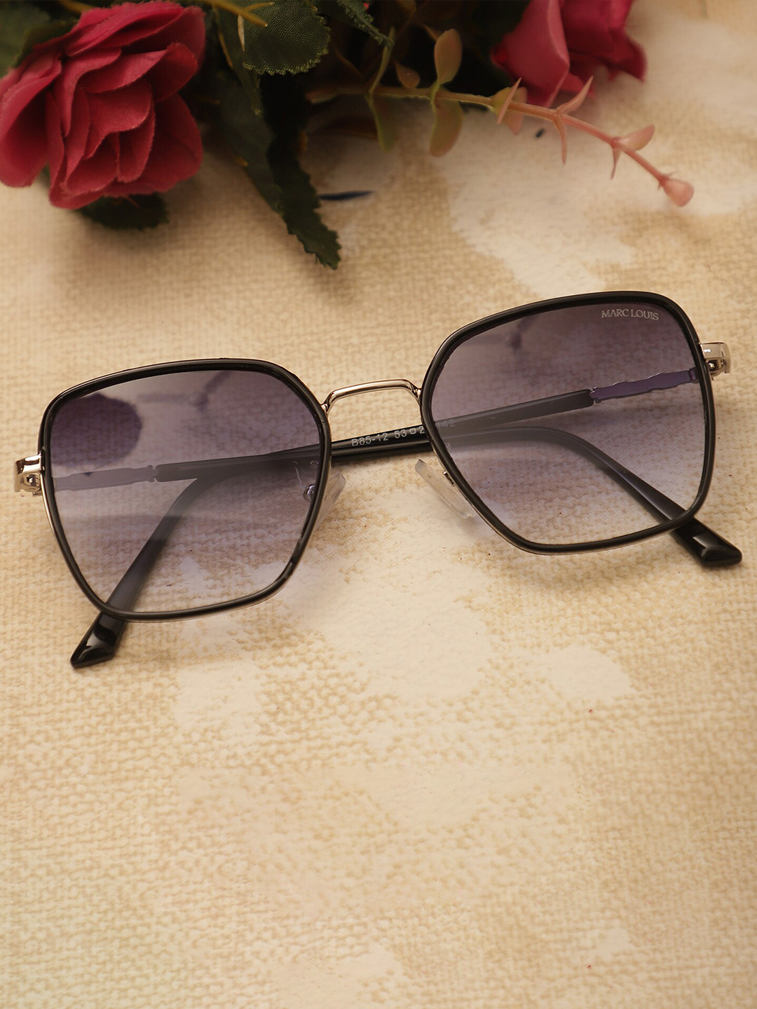 

MARC LOUIS UV Protected Full Rim Square Sunglasses ML B85-12 SILVER BLACK SG