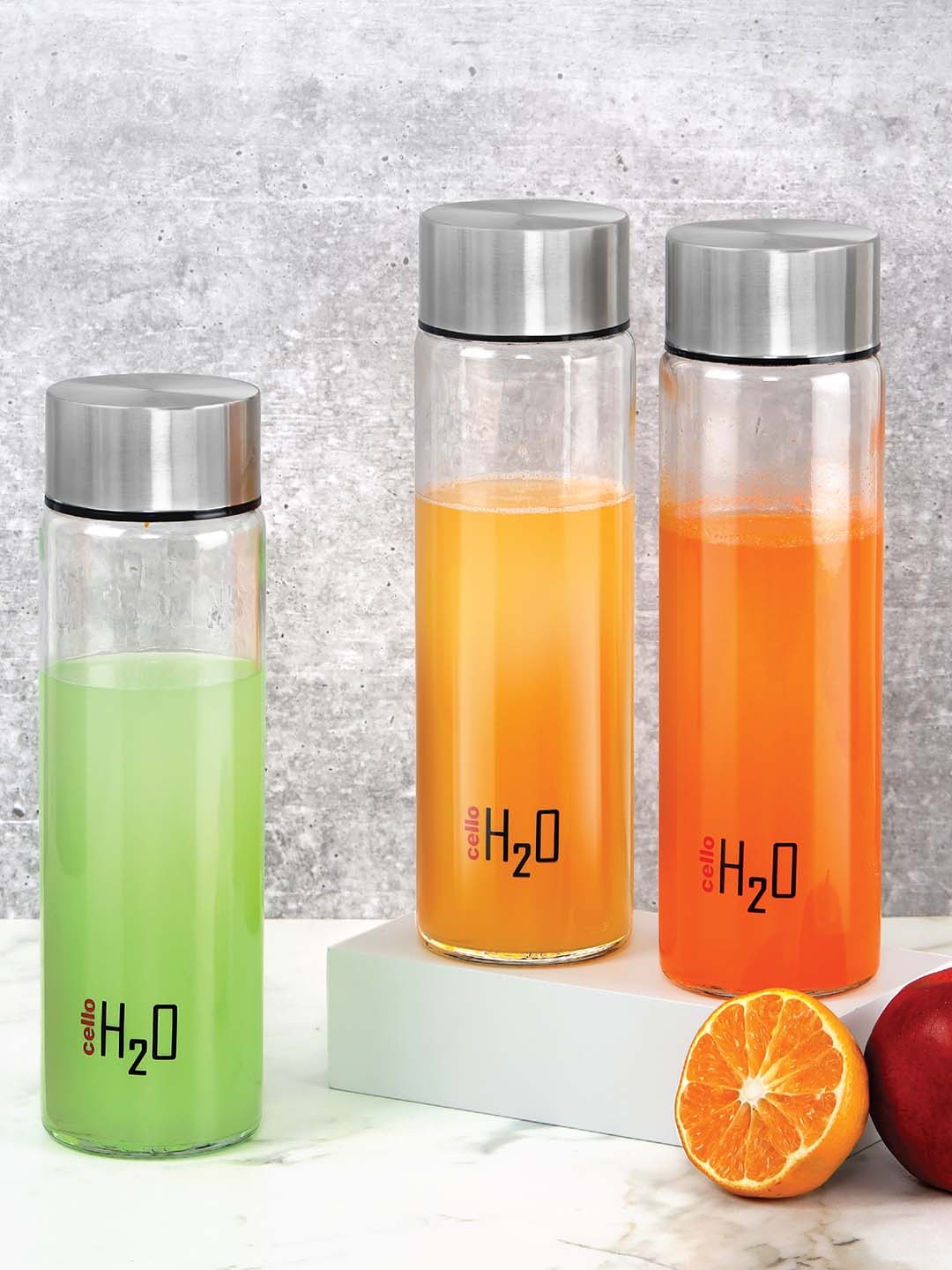 

Cello H2O Steelox 3 Pieces Fridge Water Bottle 920 ml Each, Transparent