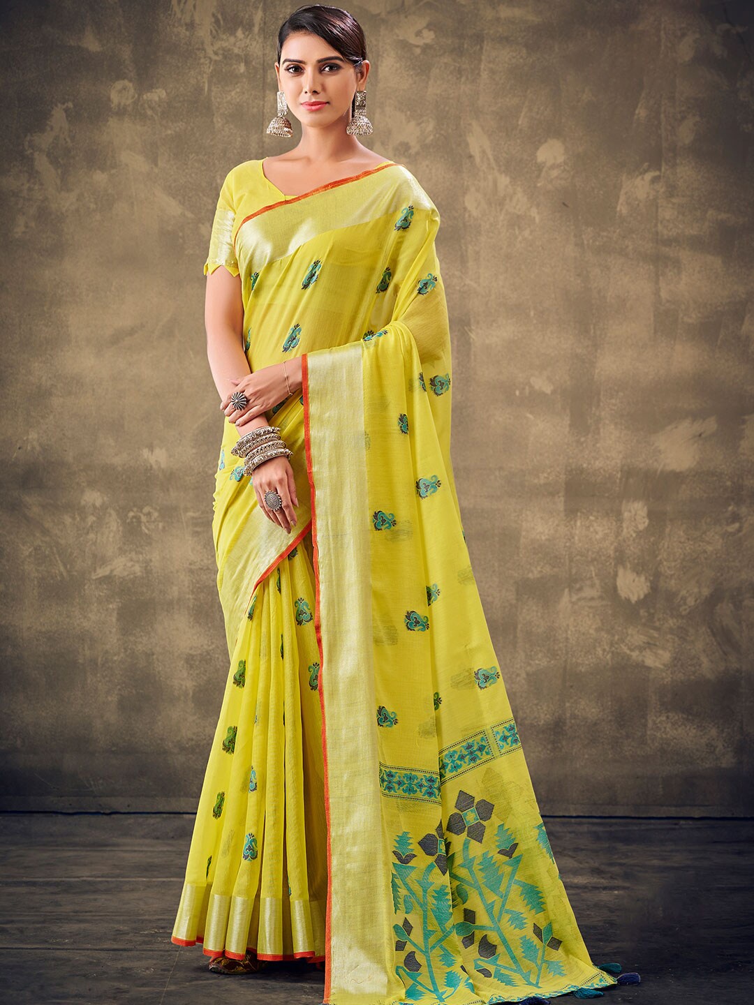 

KARAGIRI Ethnic Motifs Woven Design Saree, Yellow