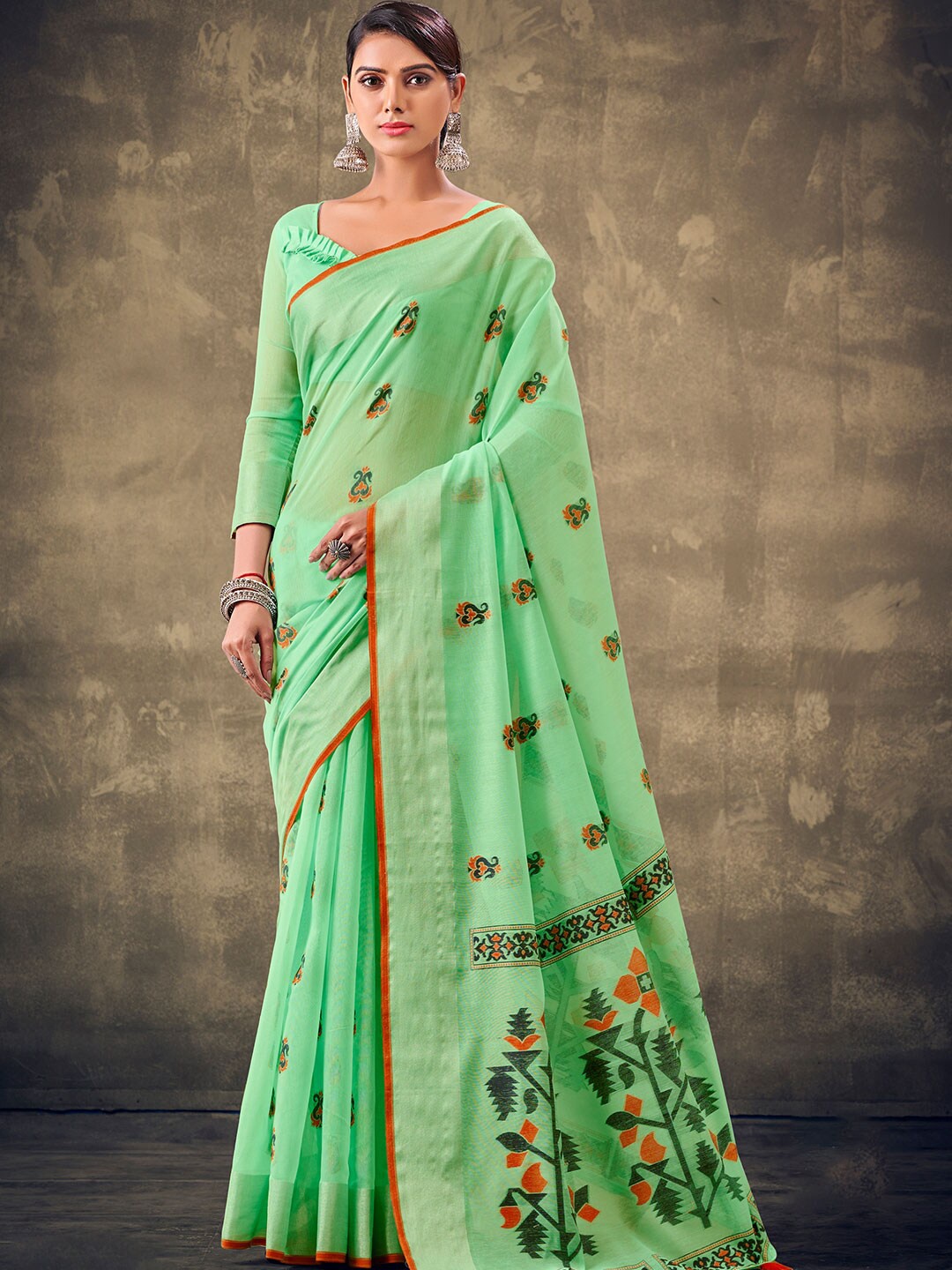 

KARAGIRI Ethnic Motifs Woven Design Saree, Green