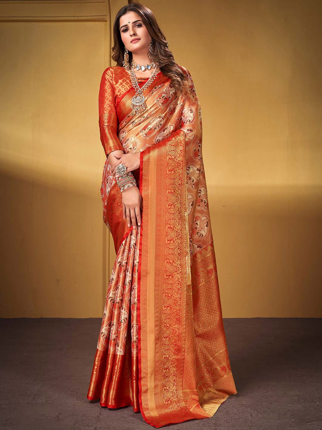 

KARAGIRI Ethnic Motifs Woven Design Zari Silk Blend Dharmavaram Saree, Pink