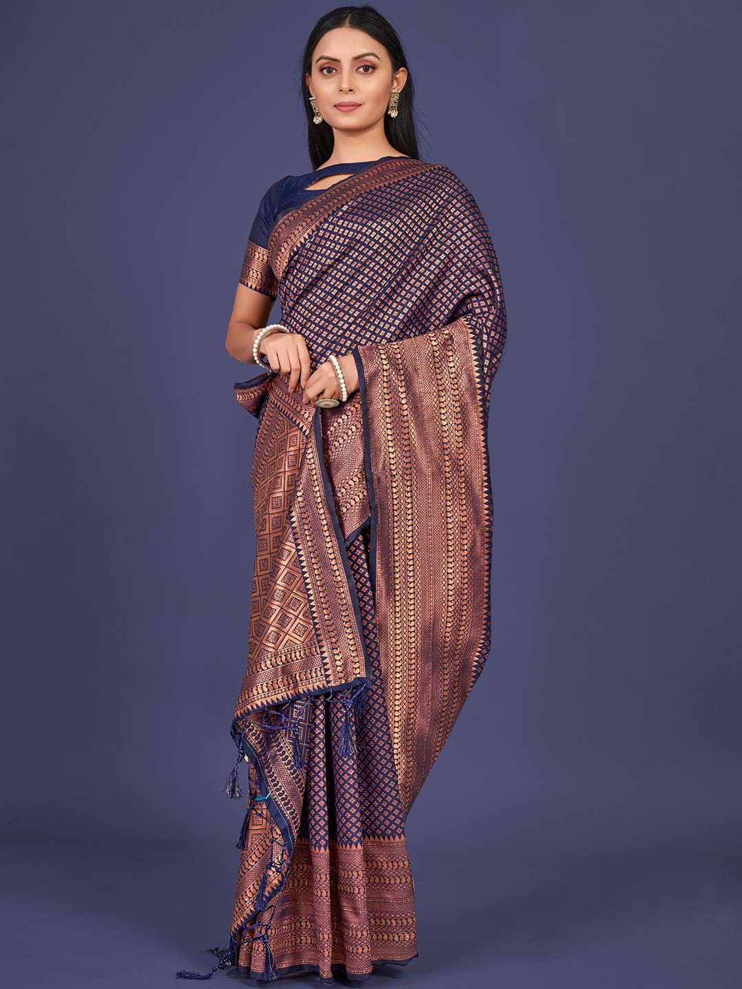 

KARAGIRI Woven Design Zari Silk Blend Kanjeevaram Saree, Blue