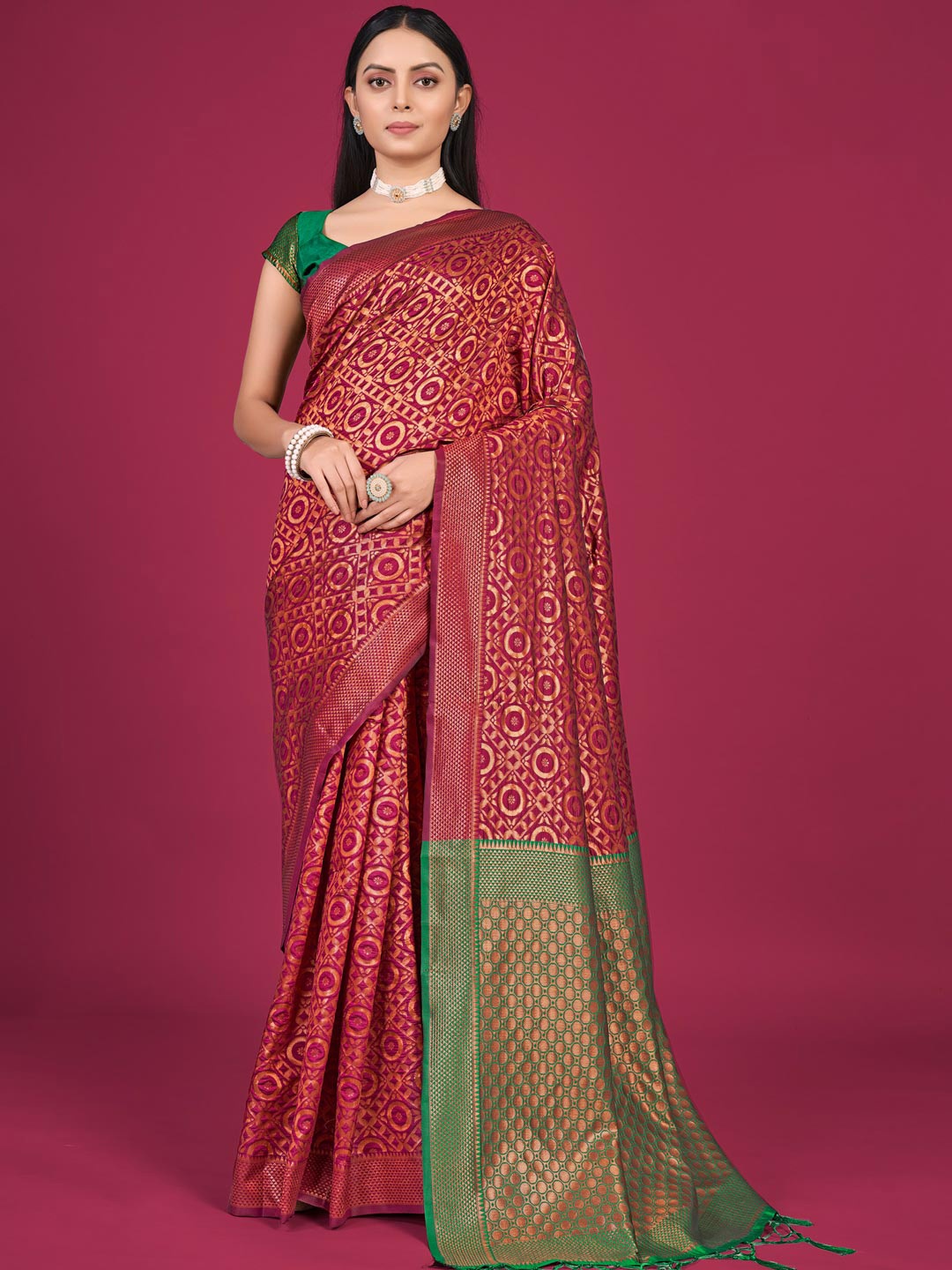 

KARAGIRI Ethnic Motifs Woven Design Zari Banarasi Saree, Red