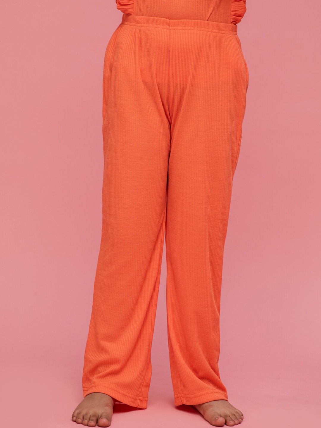 

NEUDIS Girls Ribbed Straight Lounge Pants, Orange