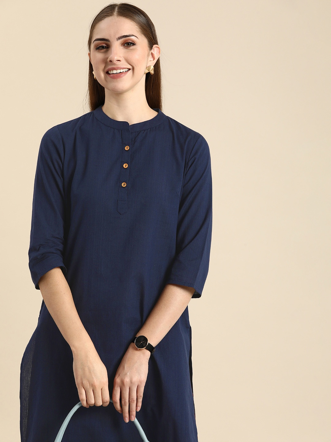 

Anouk Mandarin Collar Indigo Kurta, Navy blue