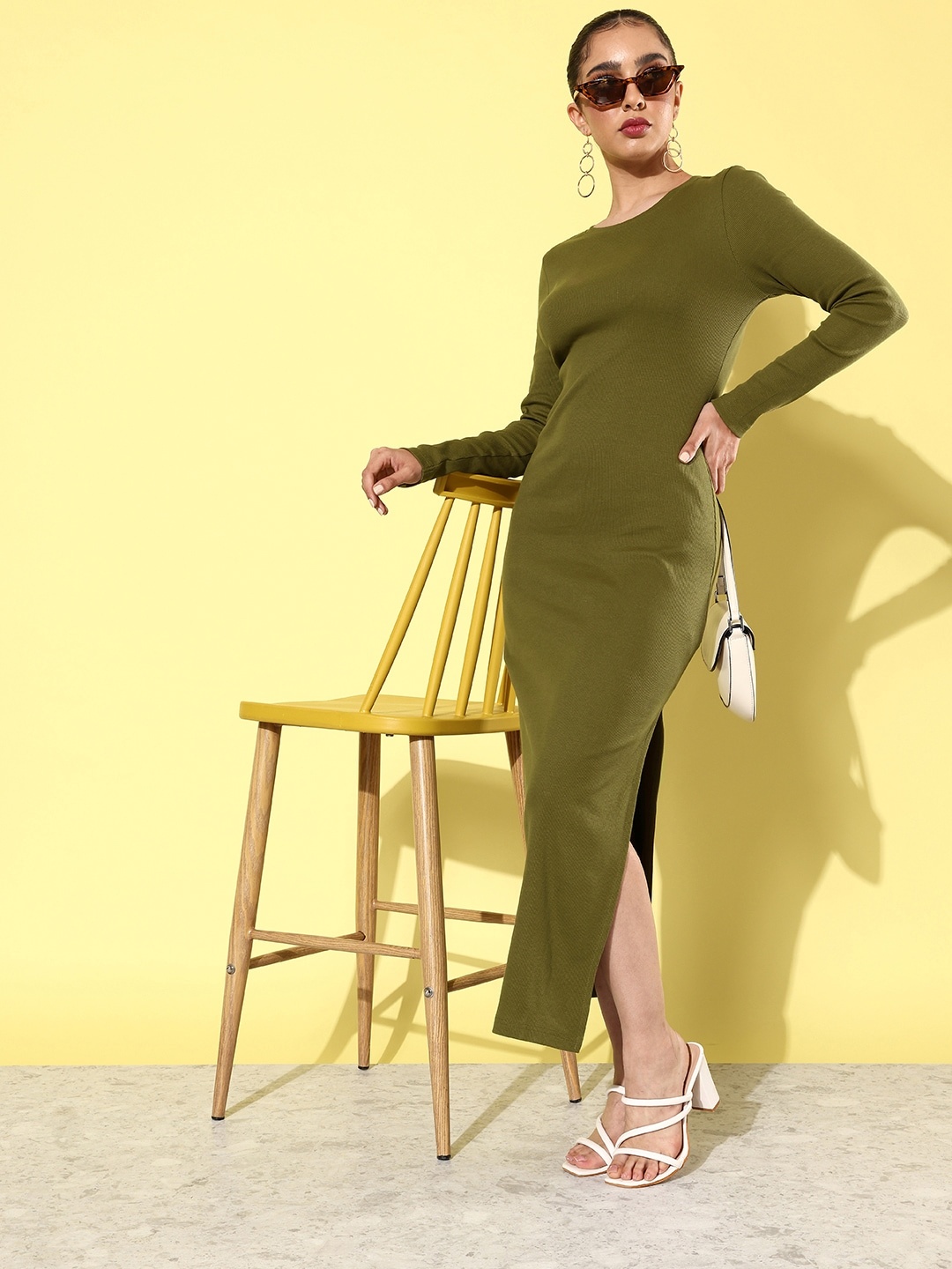 

FOREVER 21 Ribbed Solid Sheath Maxi Dress, Olive