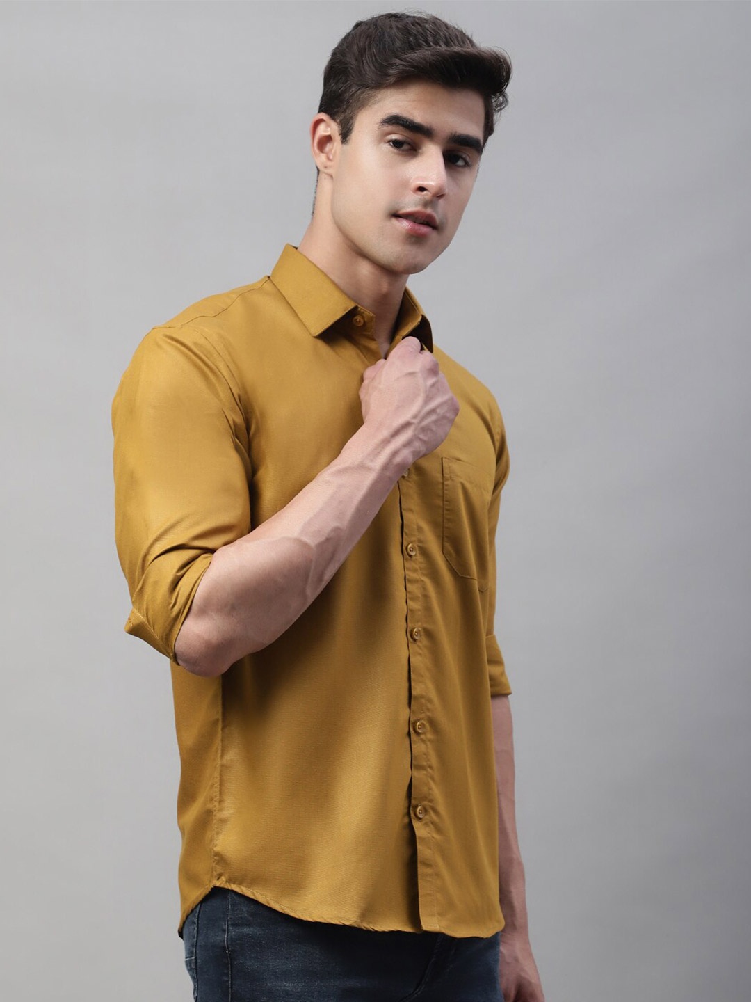 

JAINISH Spread Collar Long Sleeves Classic Fit Casual Shirt, Mustard