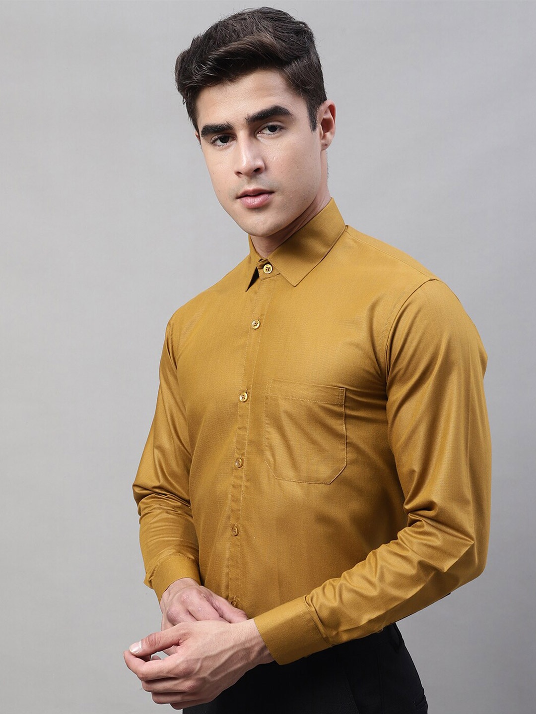

JAINISH Spread Collar Long Sleeves Classic Fit Formal Shirt, Mustard