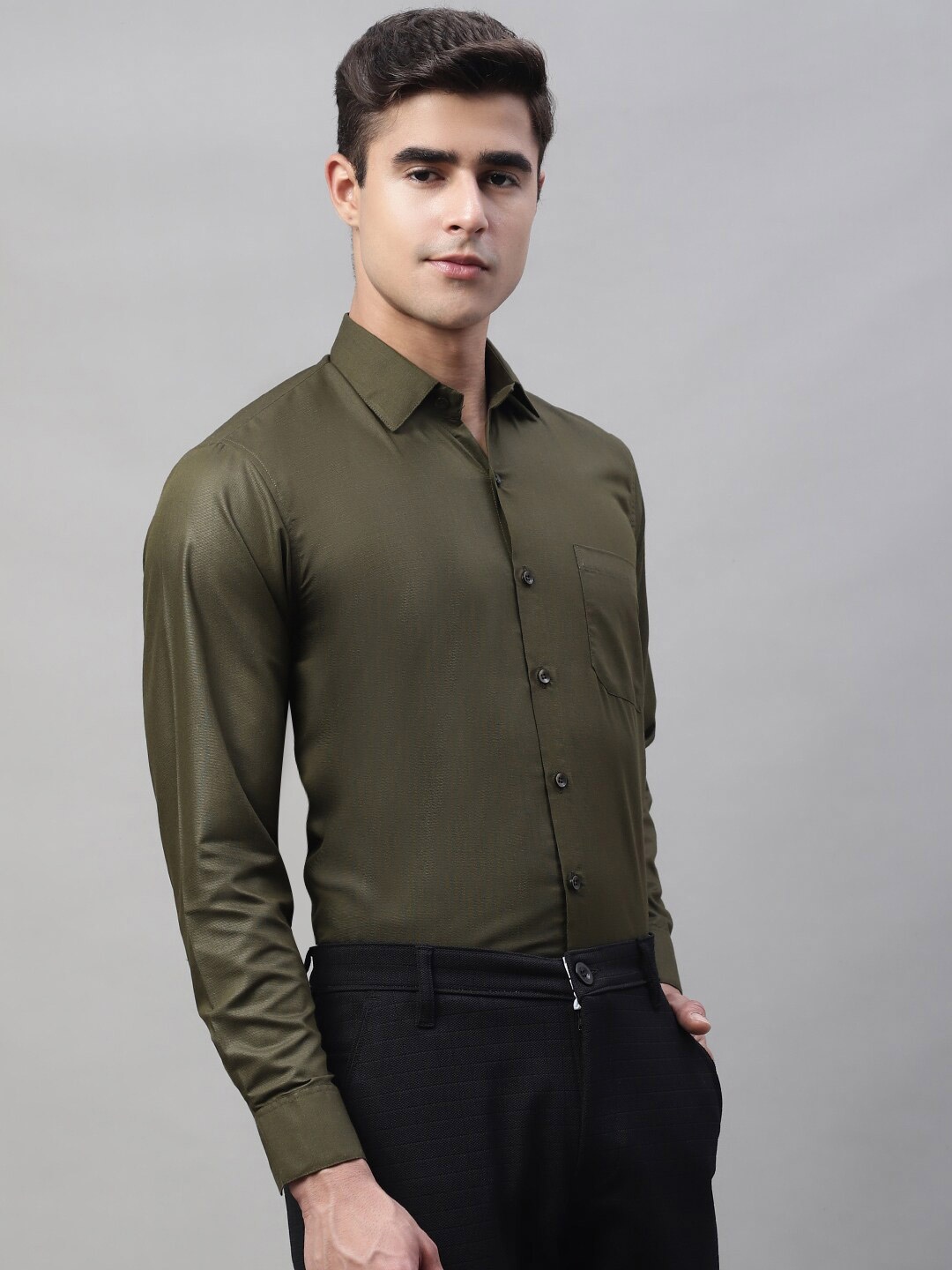 JAINISH Spread Collar Long Sleeves Classic Fit Formal Shirt, Green
