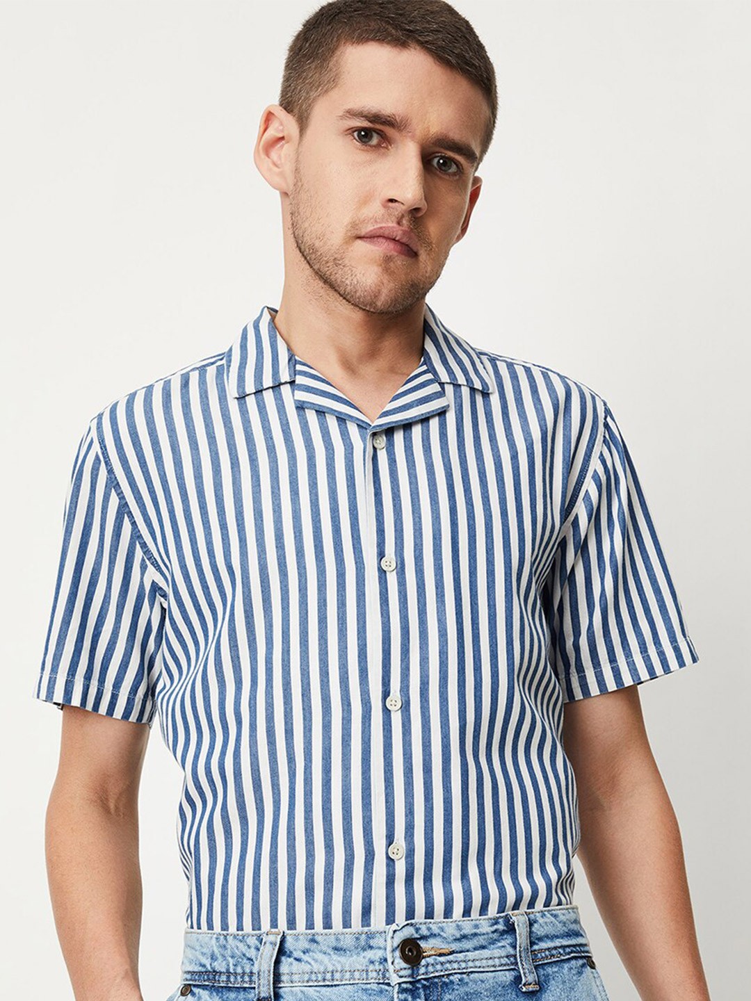 

max Opaque Striped Casual Shirt, Blue