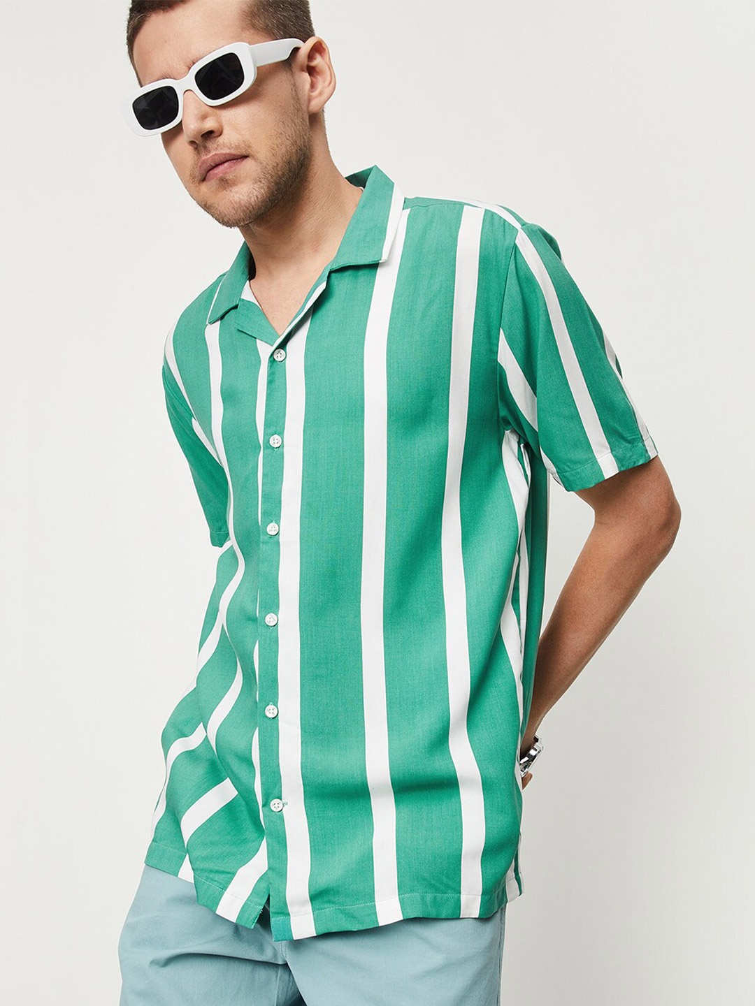 max Striped Casual Shirt, Green