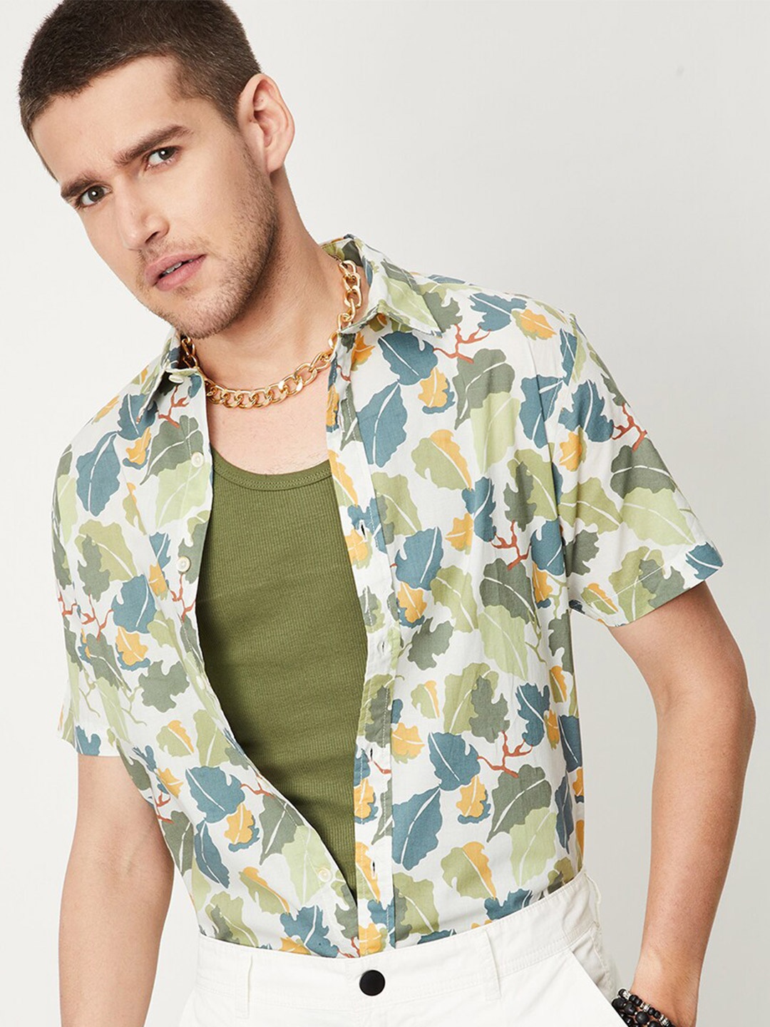 

max Floral Printed Pure Cotton Casual Shirt, Cream