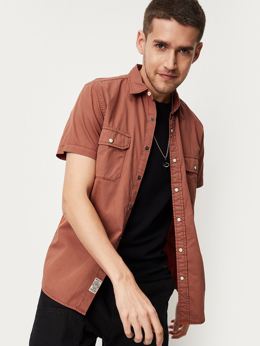 

max Spread Collar Casual Shirt, Rust