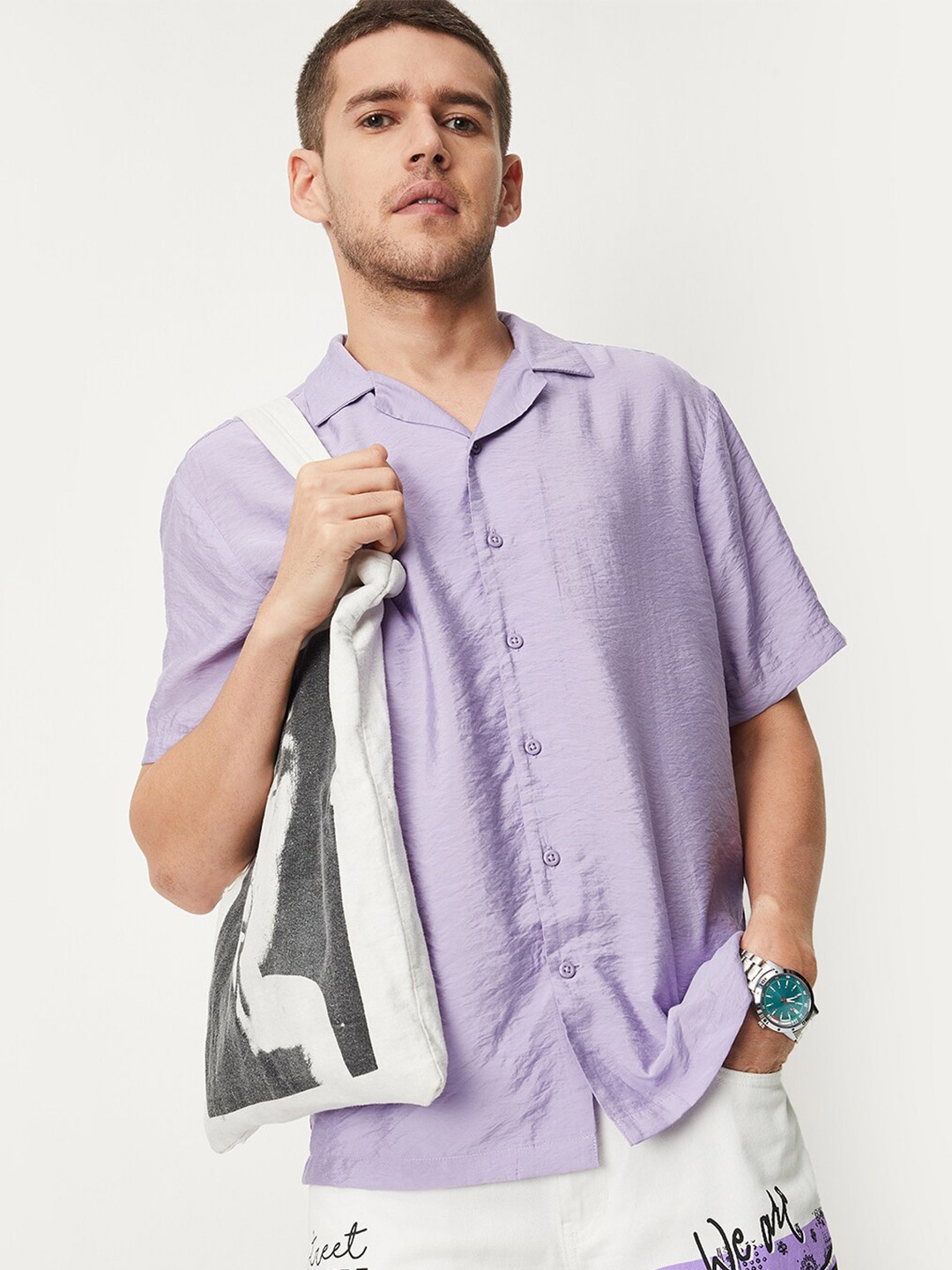 

max Lapel Collar Casual Shirt, Purple