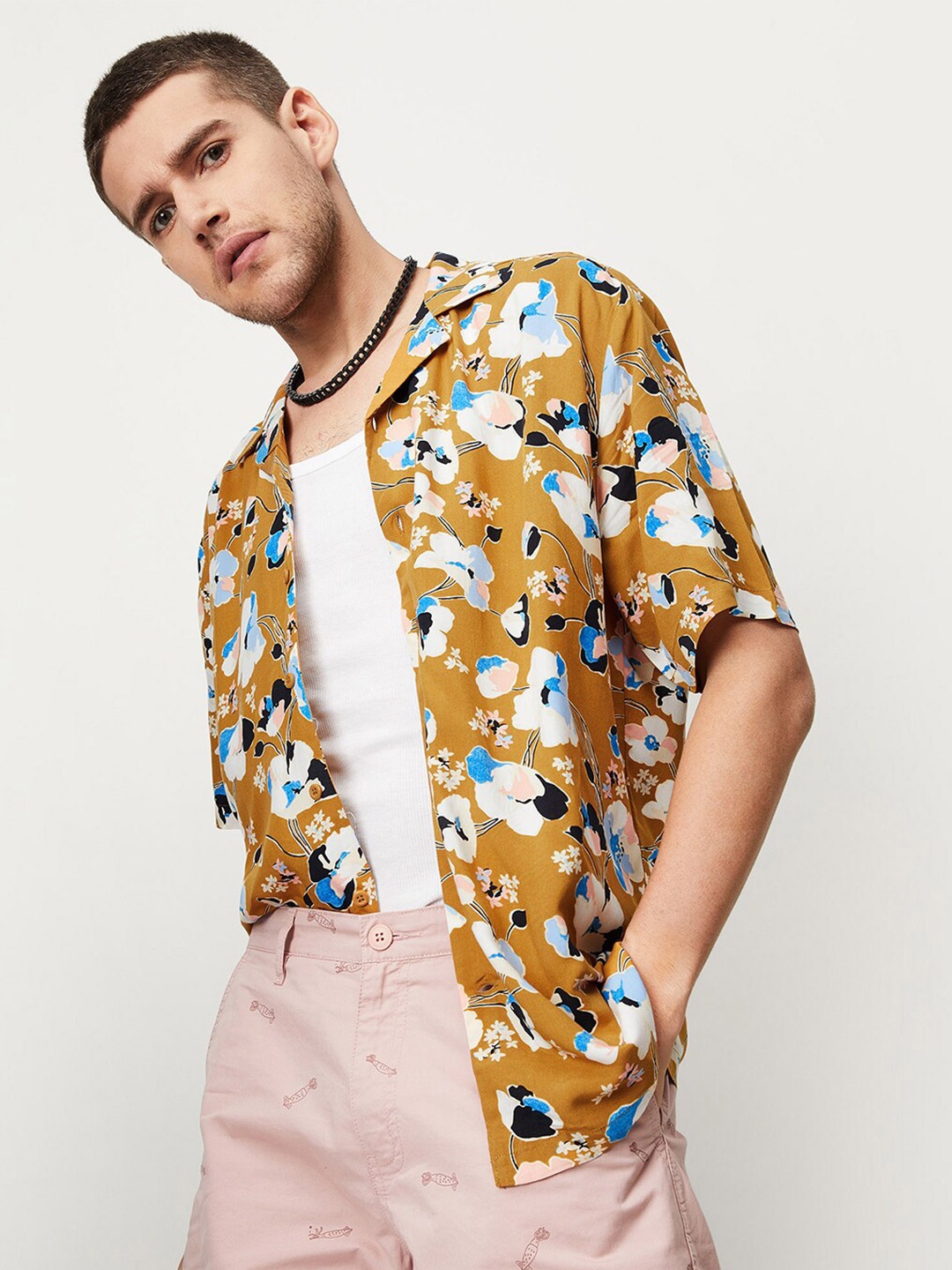 

max Floral Printed Pure Cotton Casual Shirt, Brown