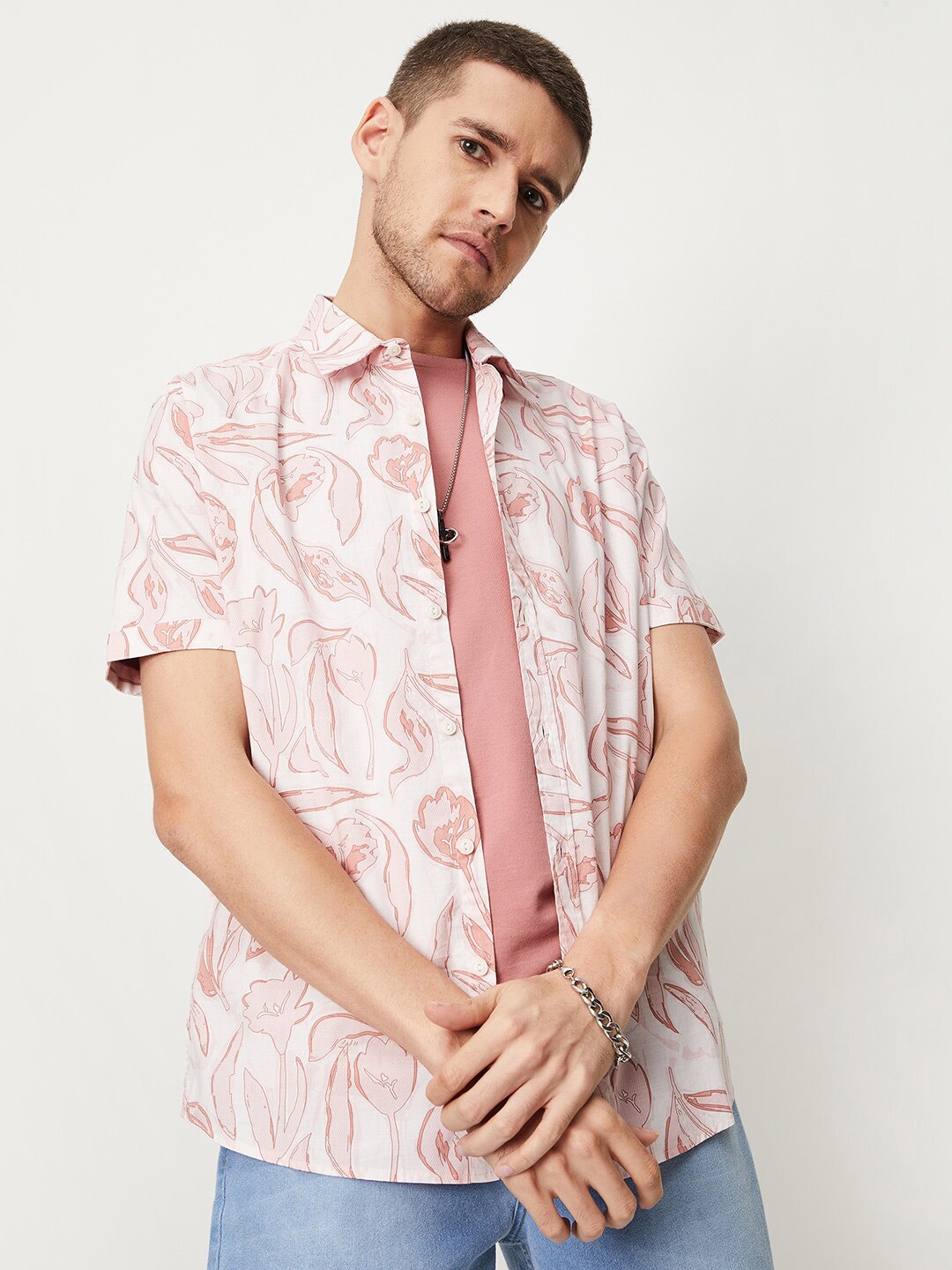 

max Floral Printed Pure Cotton Casual Shirt, Pink