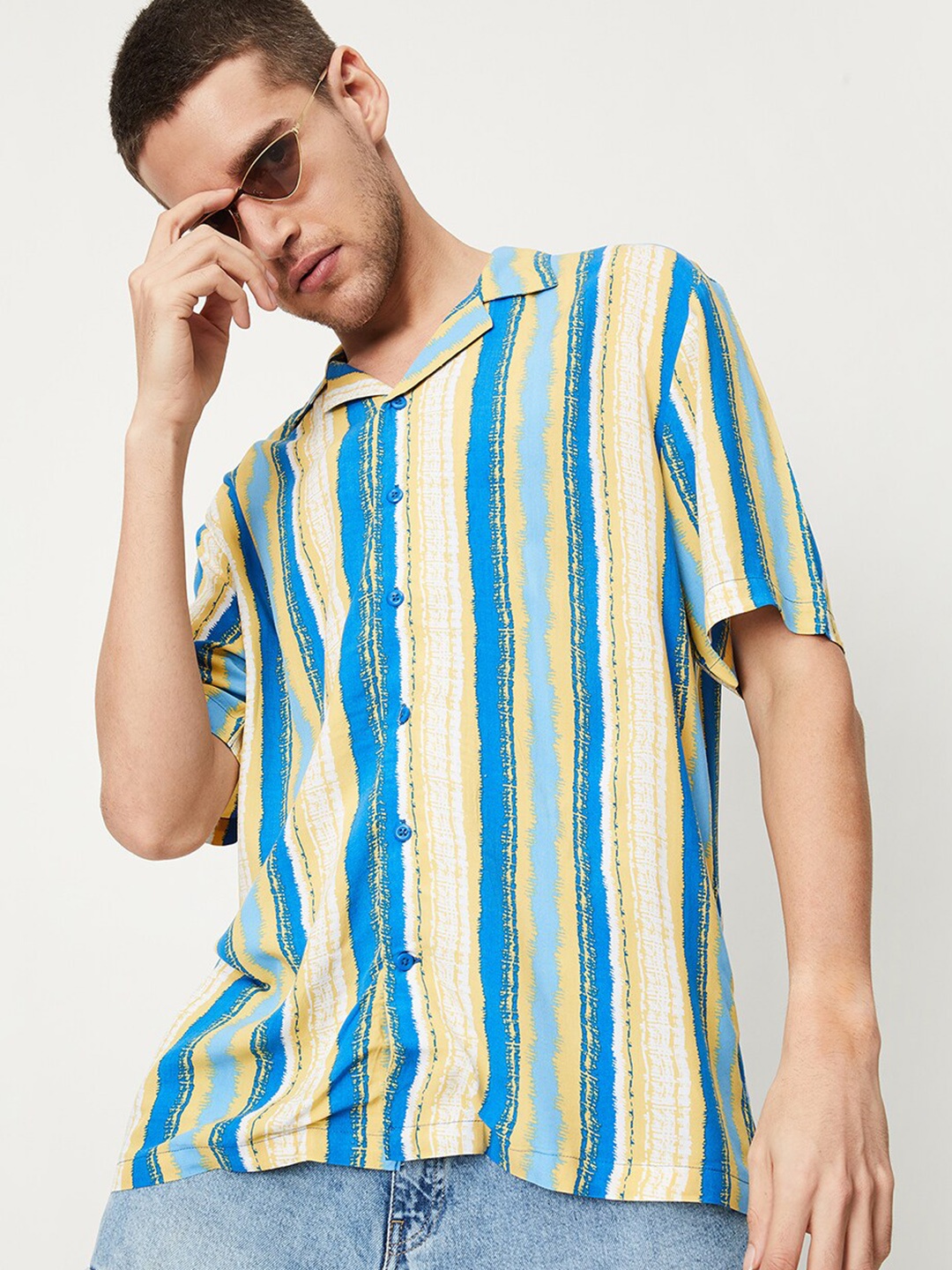 

max Opaque Striped Casual Shirt, Blue