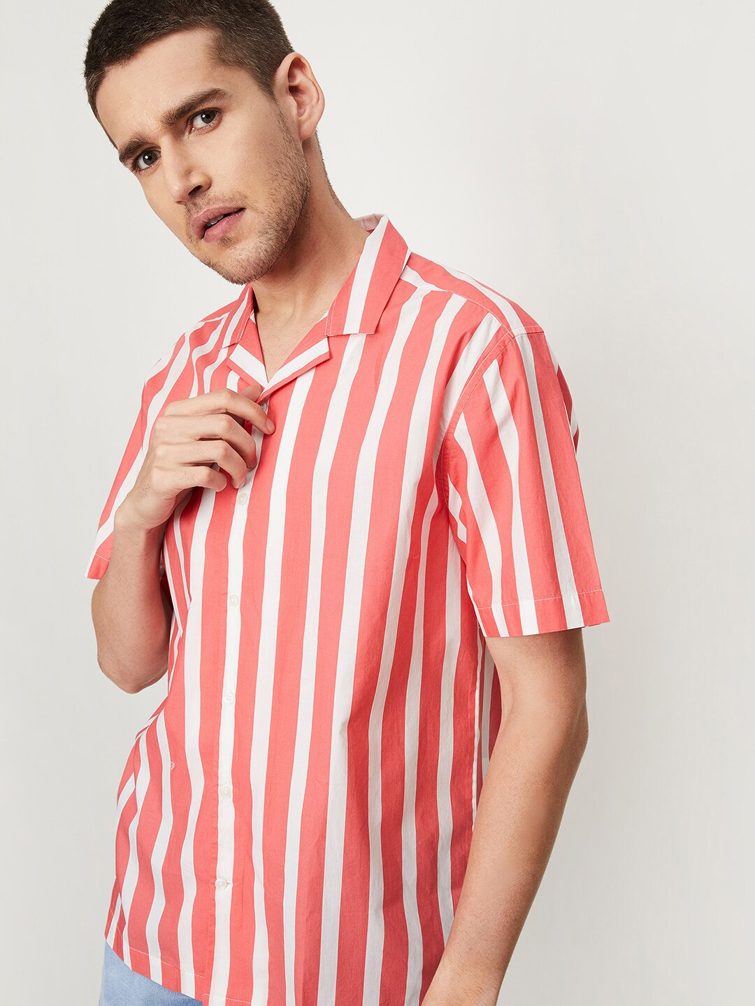 max Striped Pure Cotton Casual Shirt, Pink