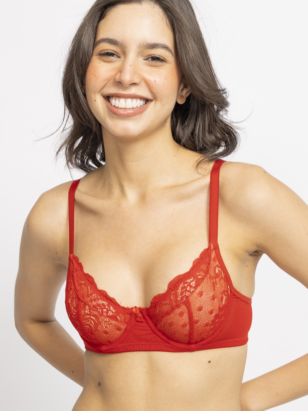 

EROTISSCH Red Floral Lace Non Padded All Day Comfort Underwired Bra