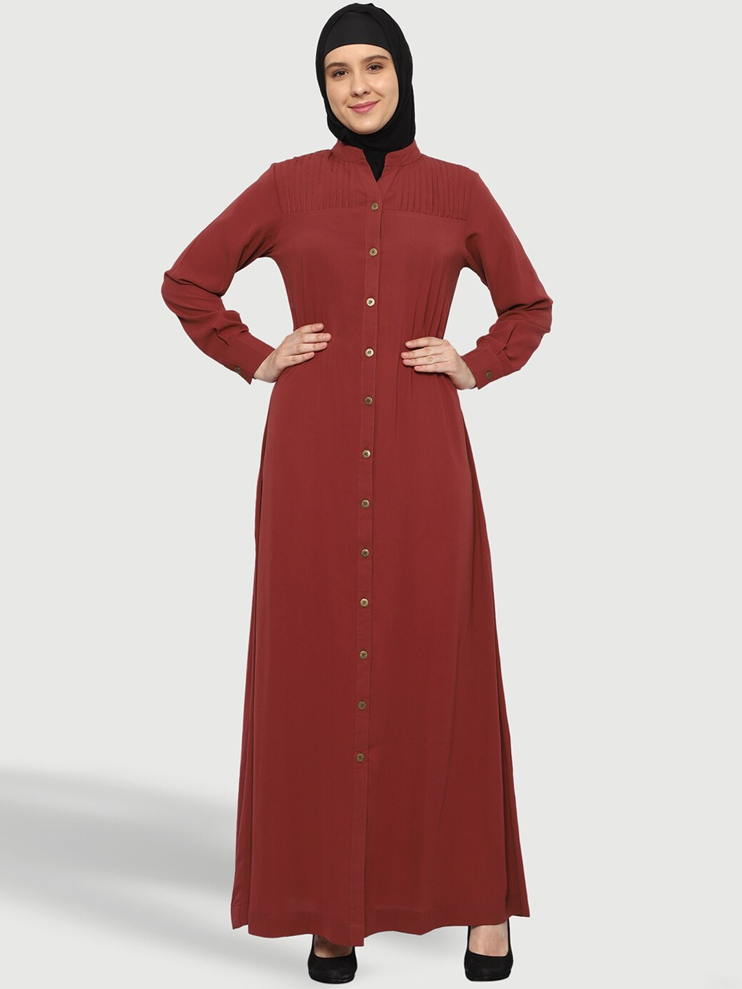 

MOMIN LIBAS Mandarin Collar Long Sleeves Abaya Burqas, Rust