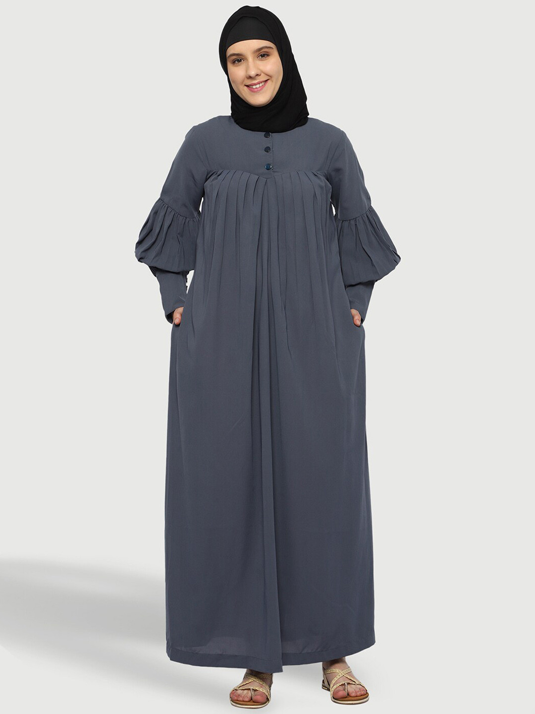 

MOMIN LIBAS Round Neck Long Sleeves Abaya Burqas, Grey