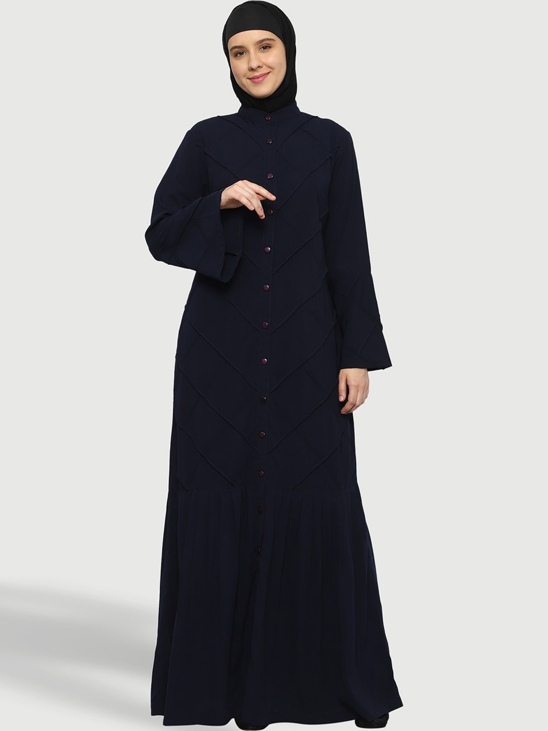 

MOMIN LIBAS Mandarin Collar Long Sleeves Abaya Burqas, Navy blue