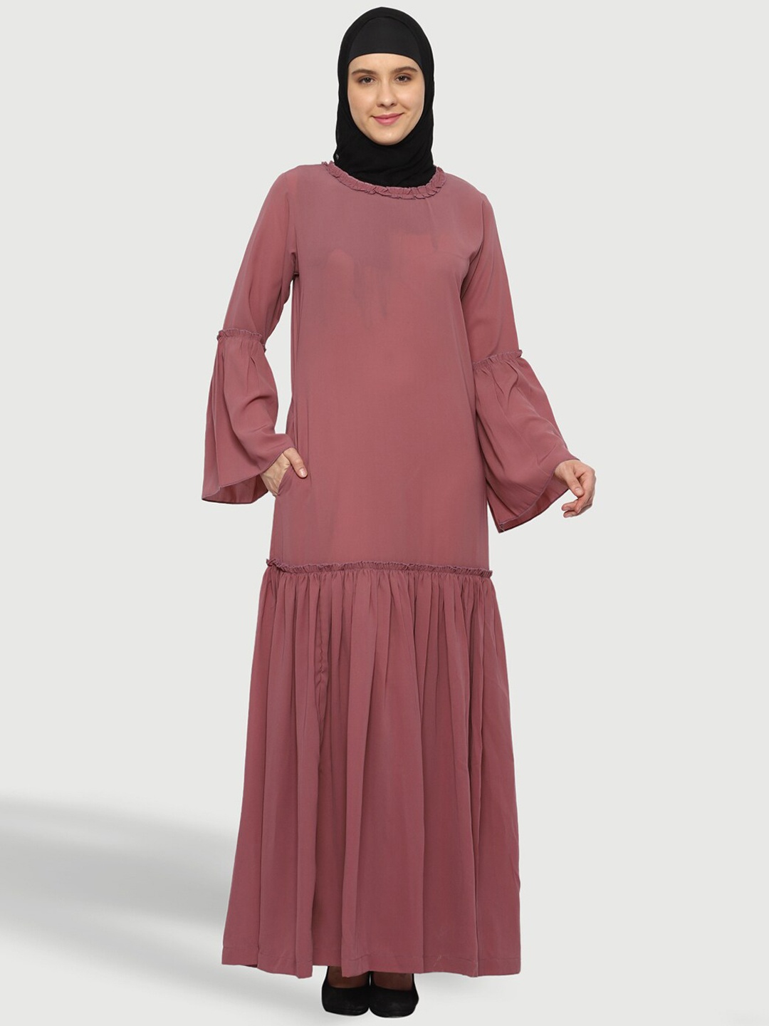 

MOMIN LIBAS Round Neck Long Sleeves Abaya Burqas, Rose gold