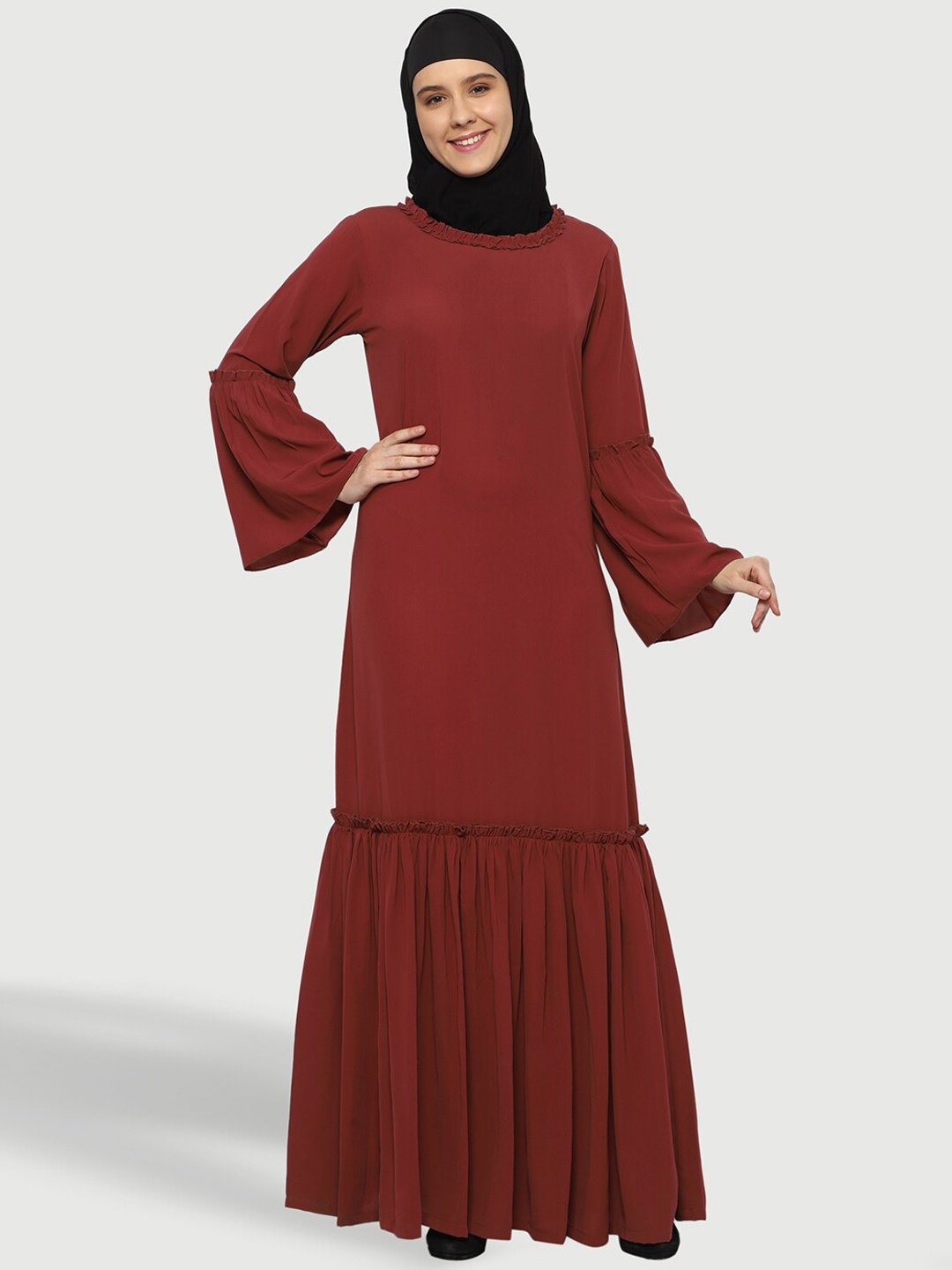 

MOMIN LIBAS Round Neck Long Sleeves Abaya Burqas, Maroon