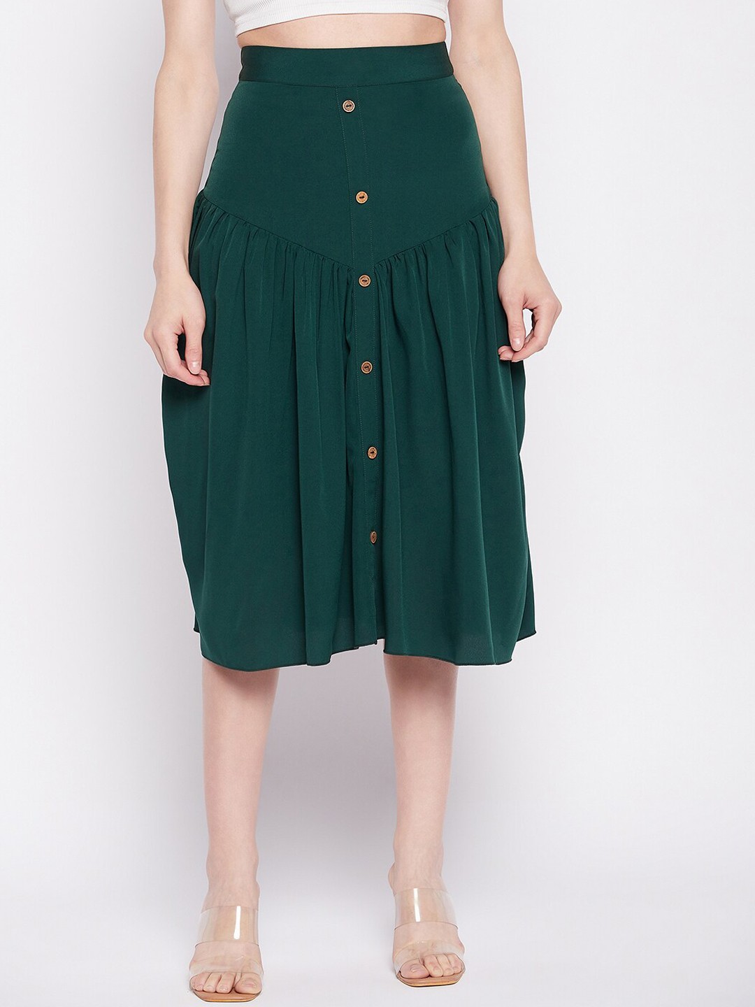 

NABIA A-Line Flared Midi Skirt, Green