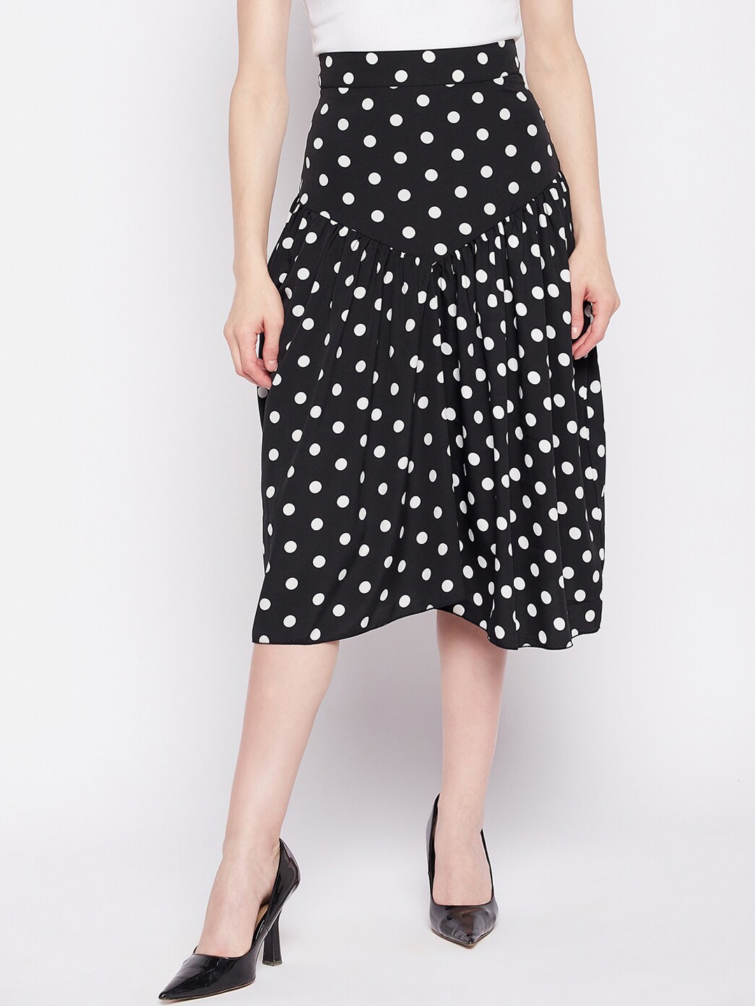 

NABIA Geometric Printed Midi Flared Skirt, Black