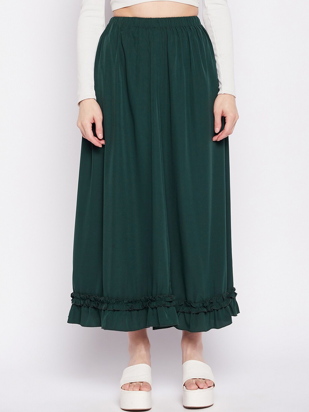 

NABIA Flared Crepe Maxi Skirt, Green