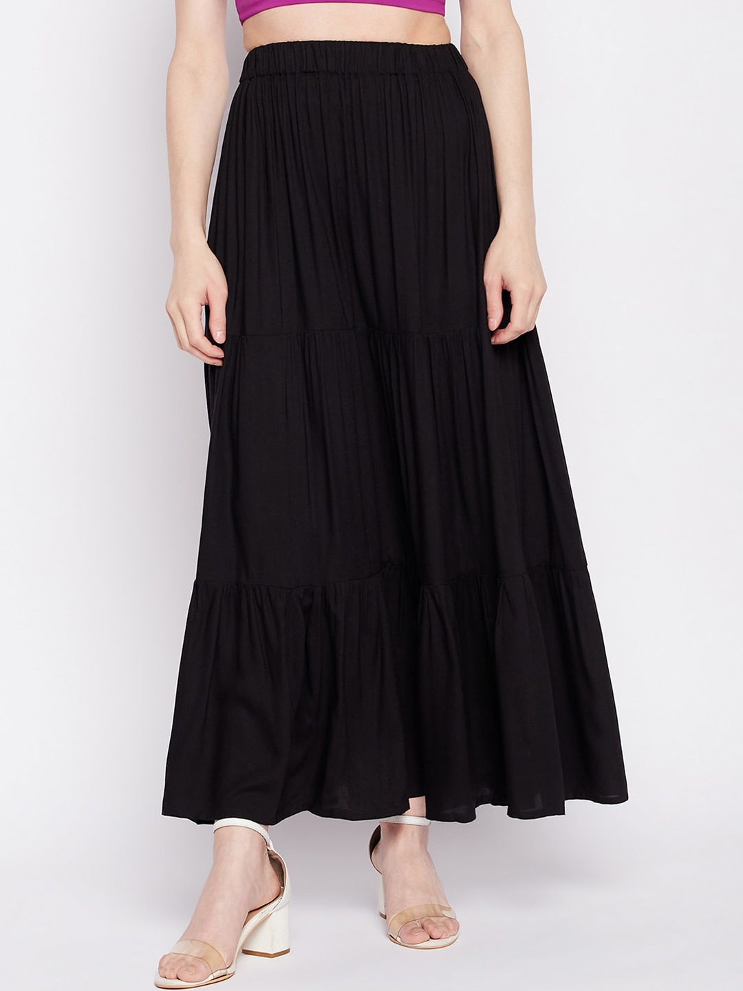 

NABIA Flared Maxi Slip-On Skirt, Black