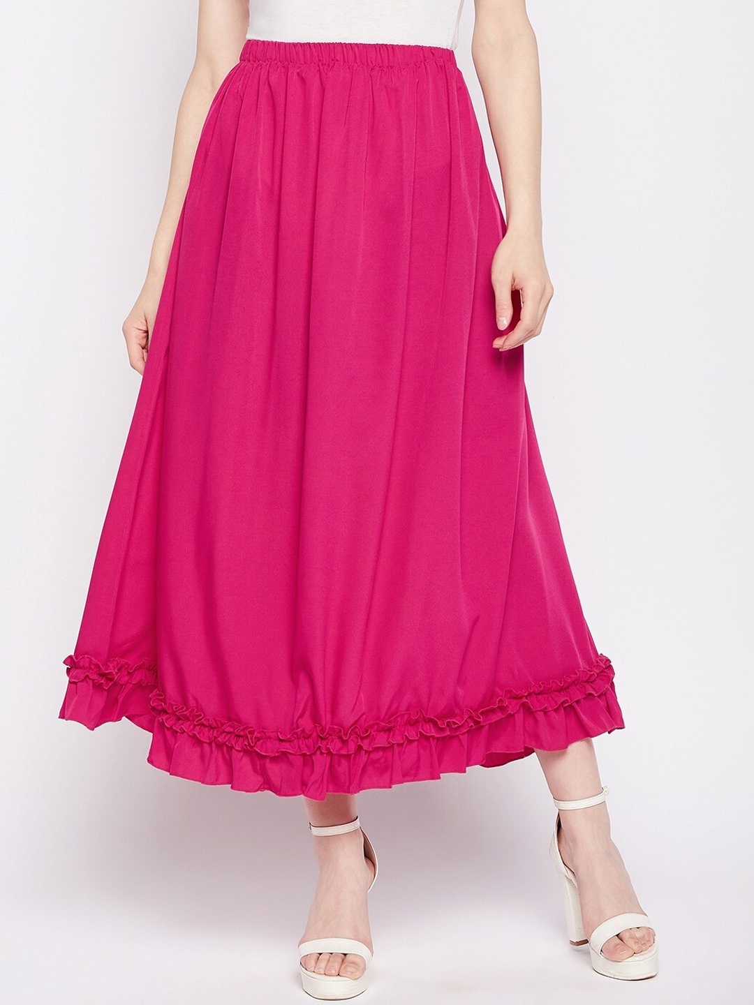 

NABIA Flared Crepe Maxi Skirt, Pink