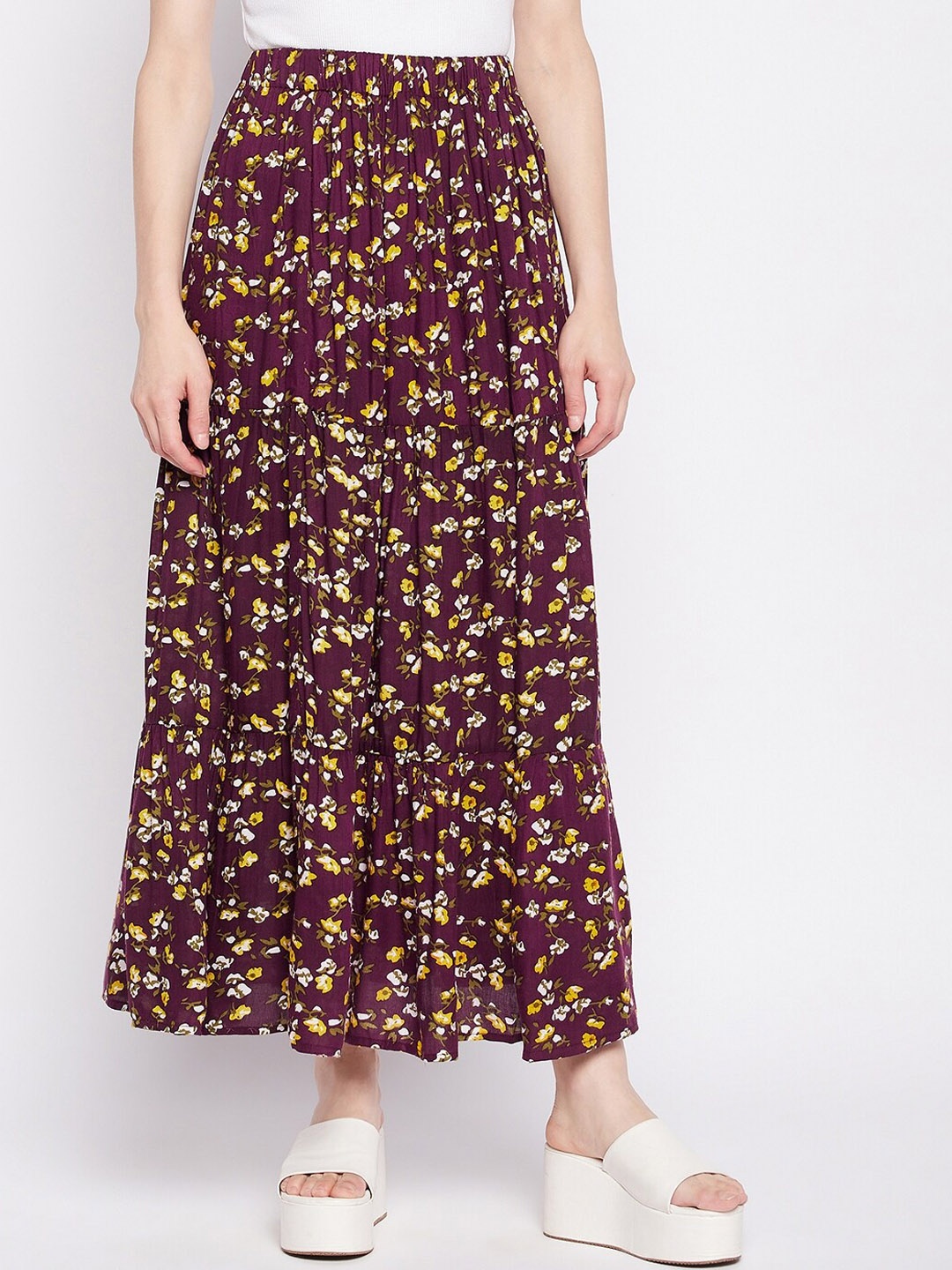 

NABIA Floral Printed Flared Maxi Slip-On Skirt, Purple