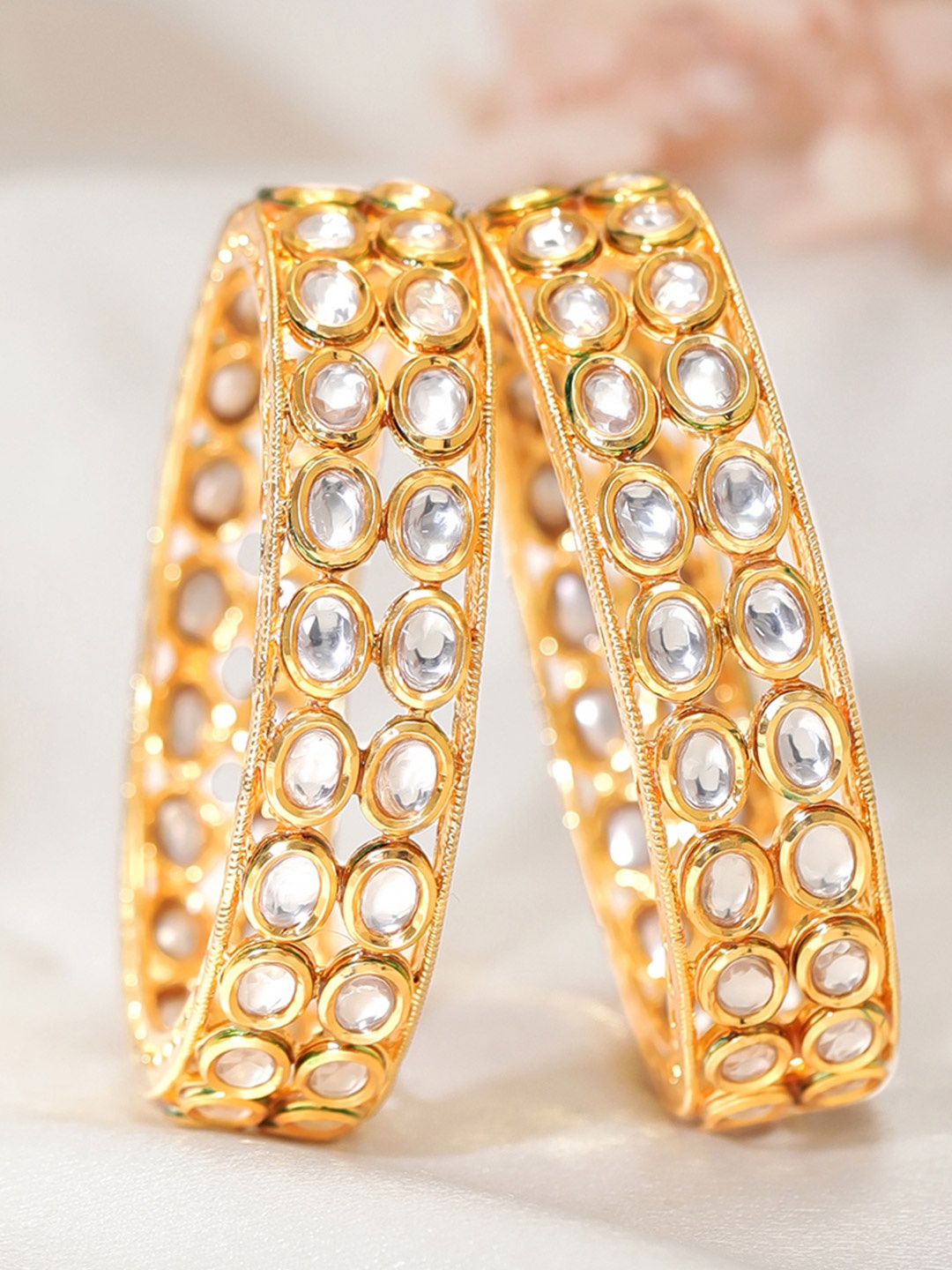 

Rubans Set Of 2 18K Gold-Plated Stone-Studded Bangles