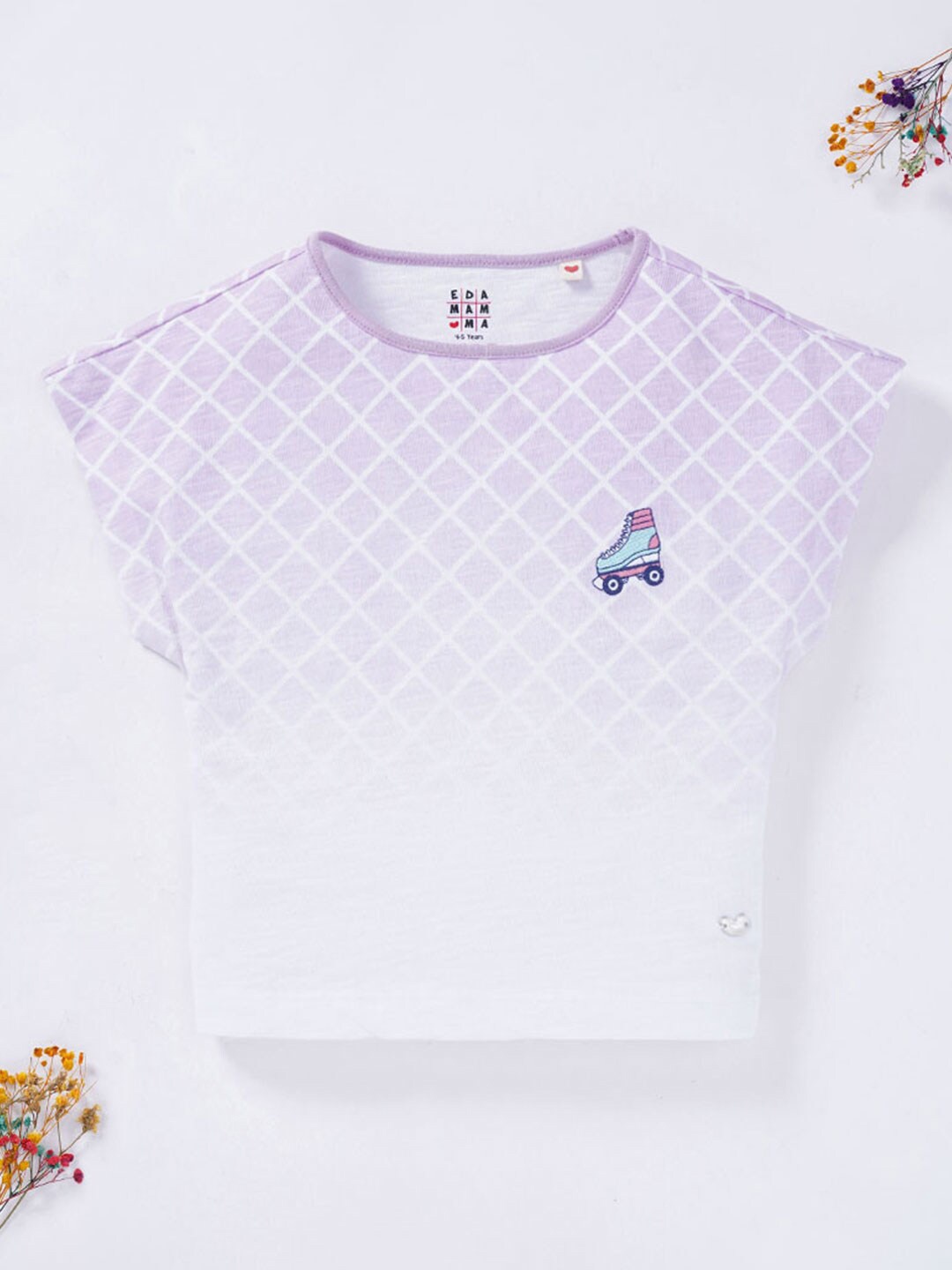 

Ed-a-Mamma Girls Geometric Printed Extended Sleeves Cotton T-shirt, Purple