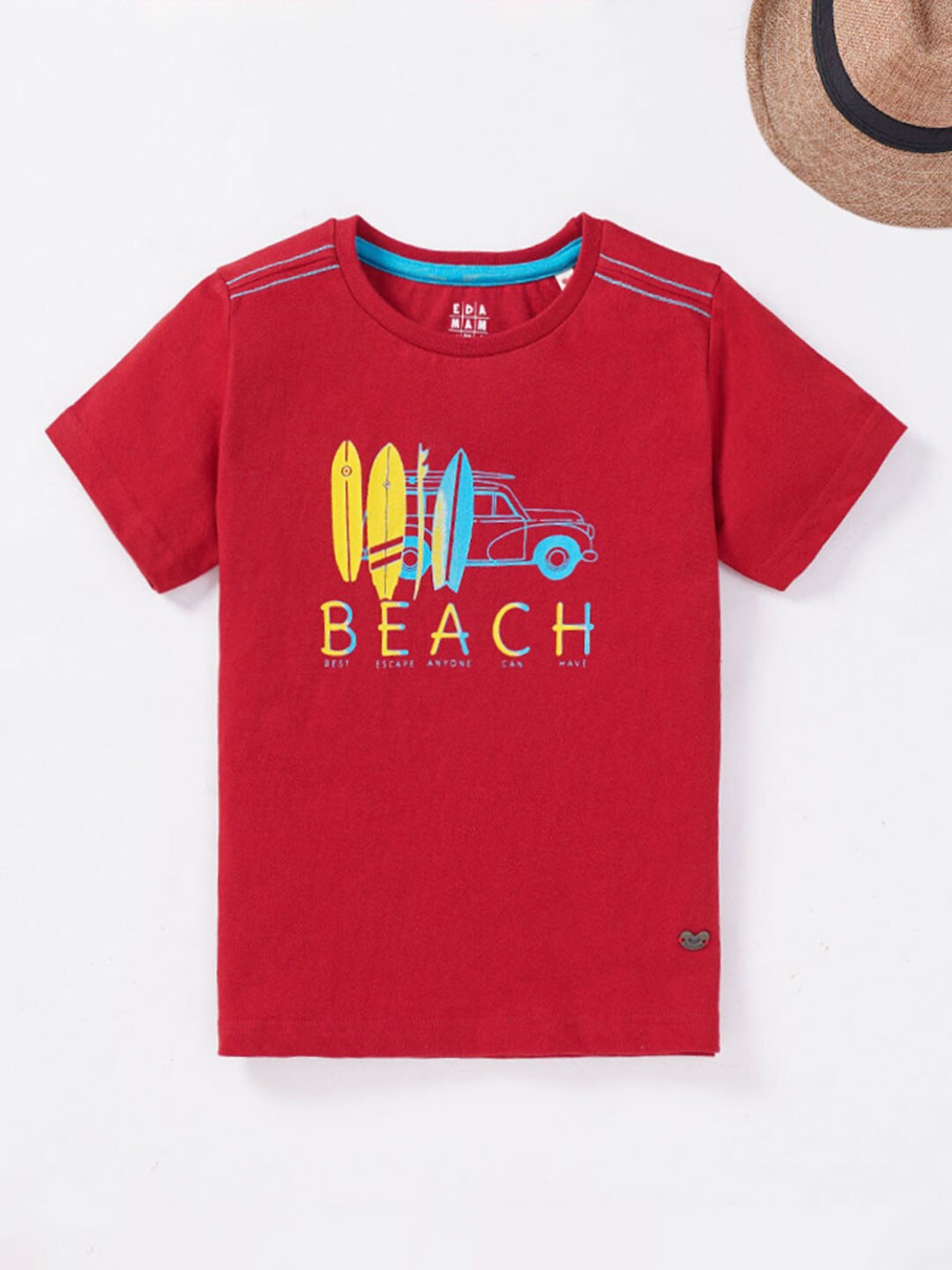 

Ed-a-Mamma Boys Graphic Printed Round Neck Cotton T-shirt, Red
