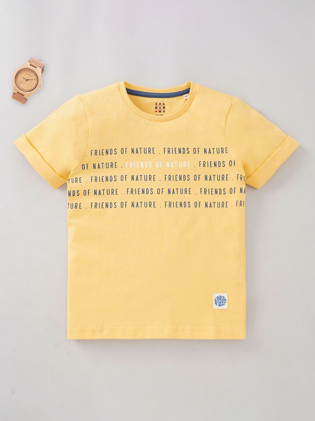 

Ed-a-Mamma Boys Typography Printed Round Neck Cotton T-shirt, Yellow