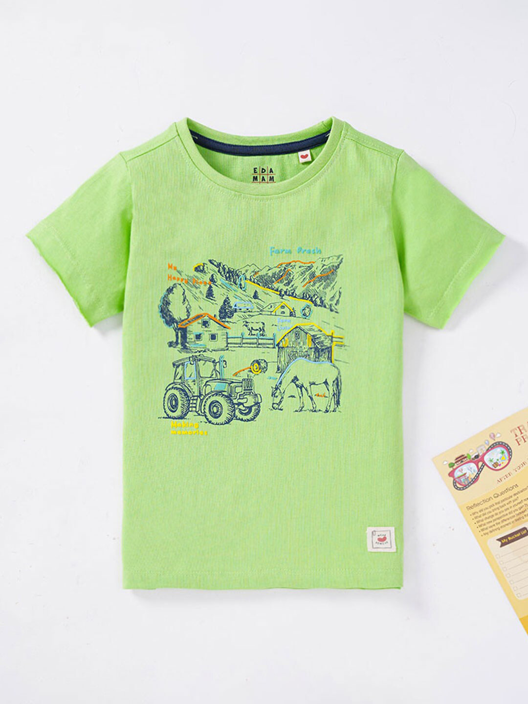 

Ed-a-Mamma Boys Graphic Printed Round Neck Cotton T-shirt, Green