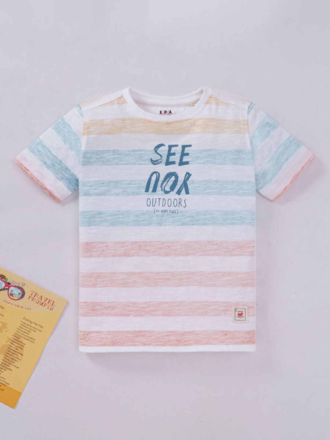

Ed-a-Mamma Boys Striped Round Neck Cotton T-shirt, White