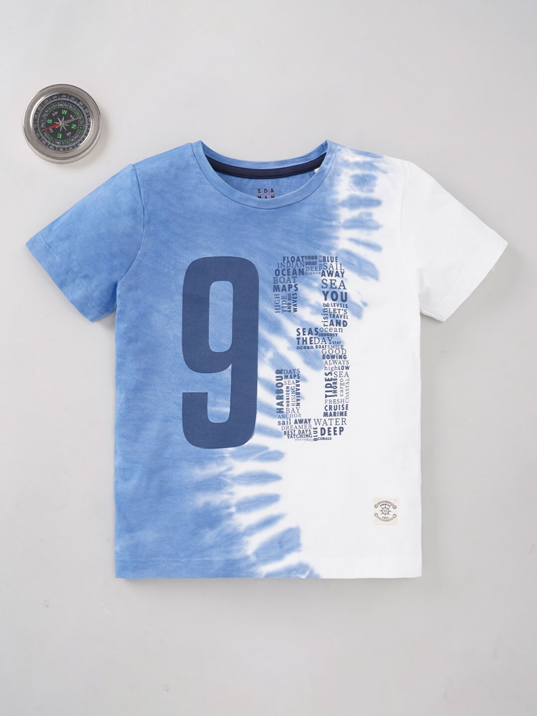 

Ed-a-Mamma Boys Tie & Dye Round Neck Cotton T-shirt, Blue