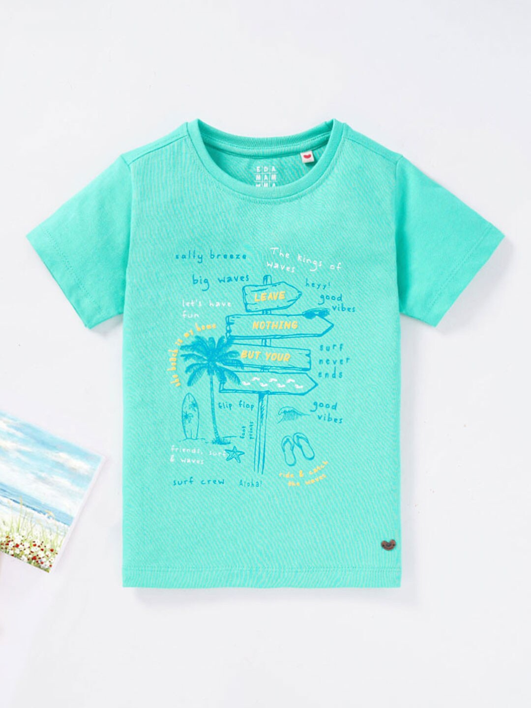 

Ed-a-Mamma Boys Graphic Printed Round Neck Cotton T-shirt, Green