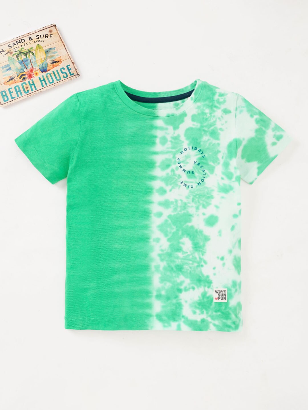 

Ed-a-Mamma Boys Tie & Dye Round Neck Cotton T-shirt, Green