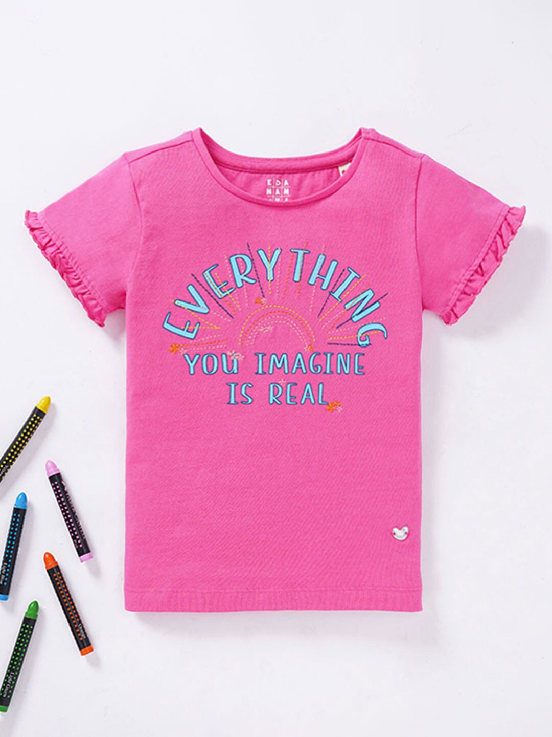 

Ed-a-Mamma Girls Typography Printed Round Neck Short Sleeves Cotton T-shirt, Pink