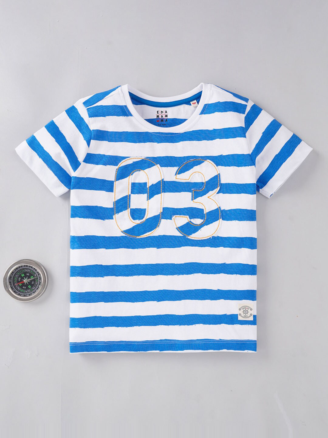 

Ed-a-Mamma Boys Striped Round Neck Cotton T-shirt, Blue