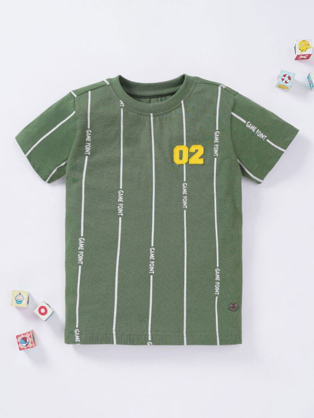 

Ed-a-Mamma Boys Striped Round Neck Cotton T-shirt, Olive
