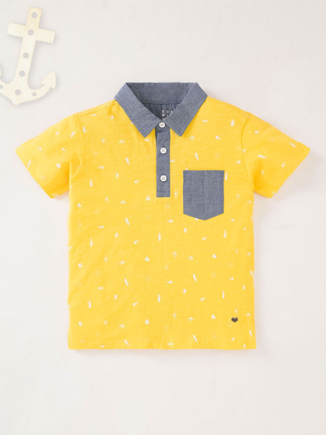 

Ed-a-Mamma Boys Conversational Printed Polo Collar Cotton T-shirt, Yellow